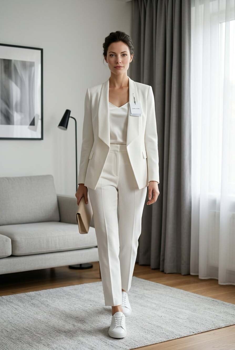 Camila Viali White Textured Open Front Cropped Blazer Jacket